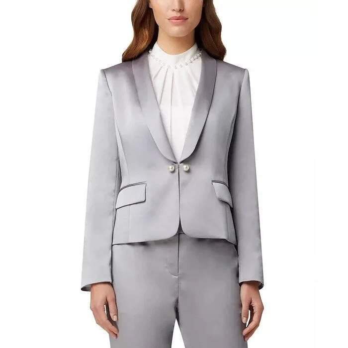 Tahari Asl Women's Faux-Pearl-Trim Jacket Gray Size 4