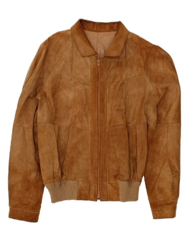 VINTAGE Mens Suede Bomber Jacket IT 52 XL Brown Leather