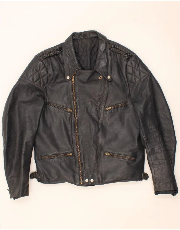 VINTAGE Mens Leather Biker Jacket UK 40 Large Black Leather