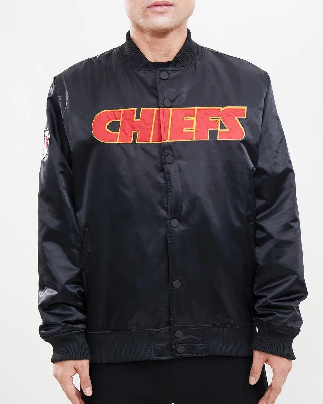 NFL KANSAS CITY CHIEFS WORDMARK MEN'S SATIN JACKET (BLACK)