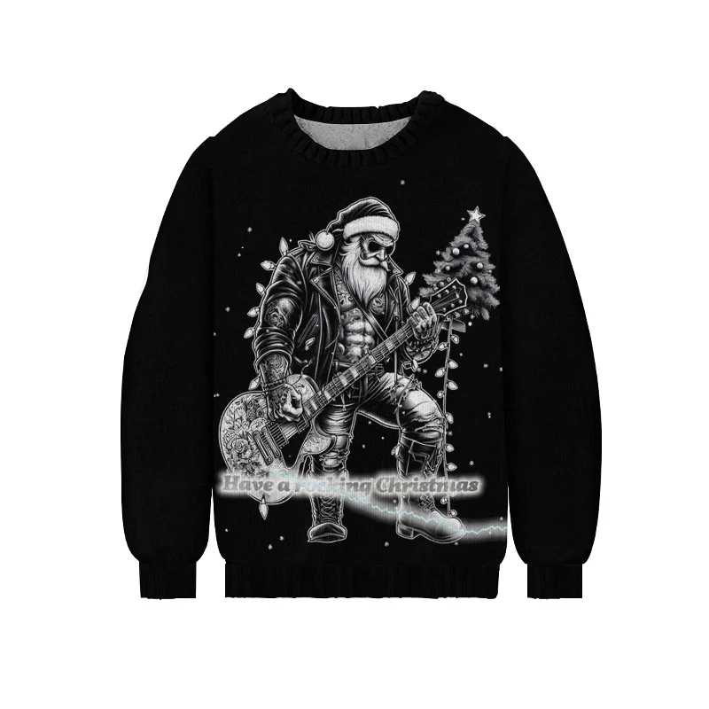 Men's Rock Christmas Print Casual Knit Crew Neck Sweater 2411010366