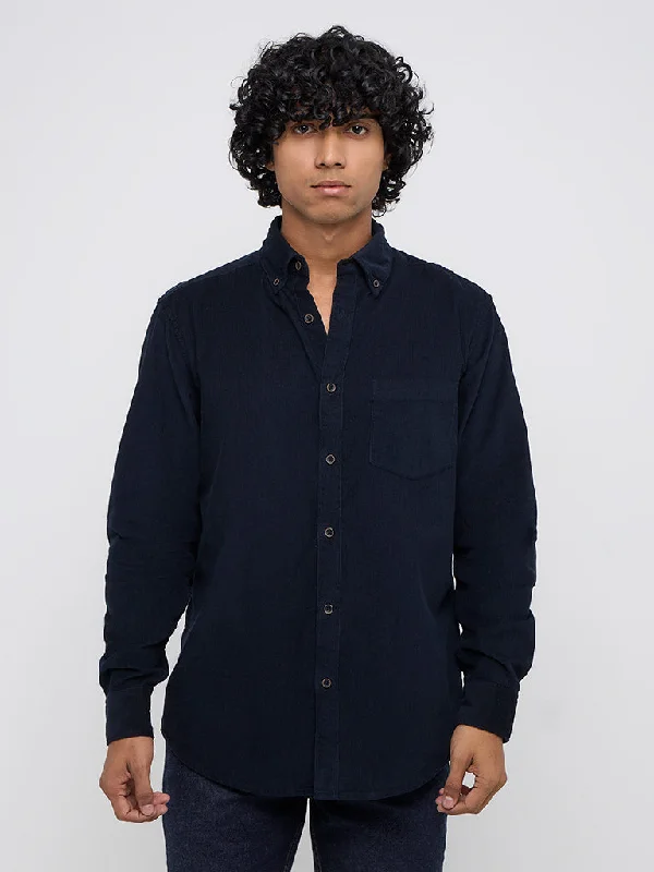 WES Casuals Navy Relaxed-Fit Cotton Shirt