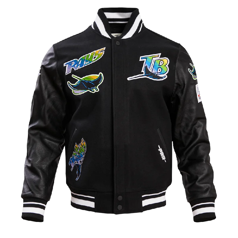 MLB TAMPA DEVIL RAYS RETRO CLASSIC MEN'S RIB WOOL VARSITY JACKET (BLACK/WHITE)