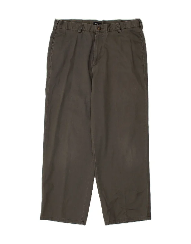 IZOD Mens Straight Chino Trousers W34 L27 Grey Cotton