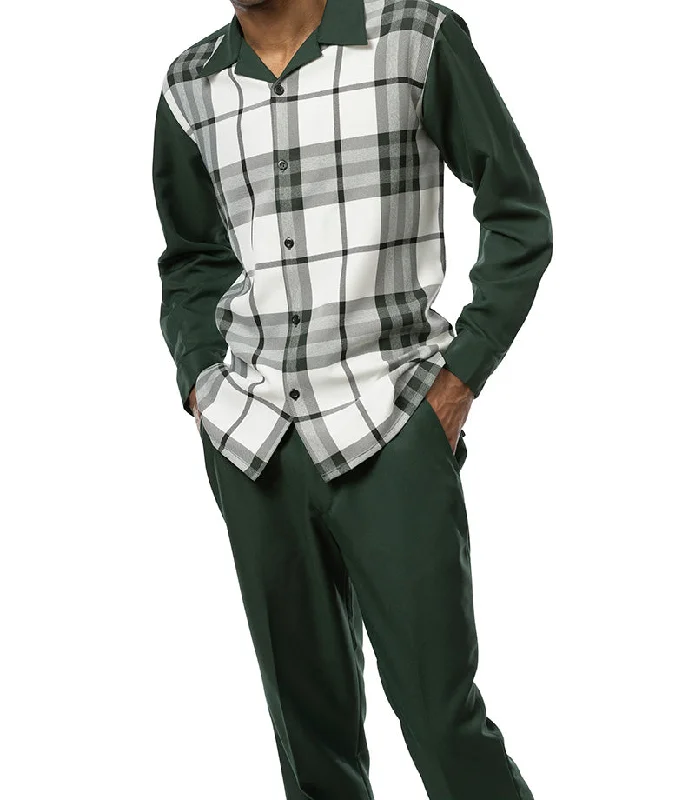 Green Plaid 2 Piece Long Sleeve Walking Suit Set