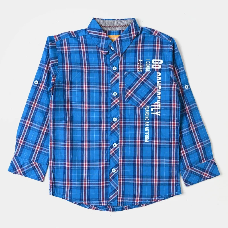 Boys Casual Shirt Skate Board  - Check Blue