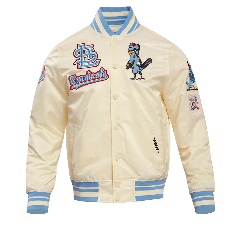 MLB ST. LOUIS CARDINALS RETRO CLASSIC MEN'S RIB SATIN JACKET (EGGSHELL/UNIVERSAL BLUE)