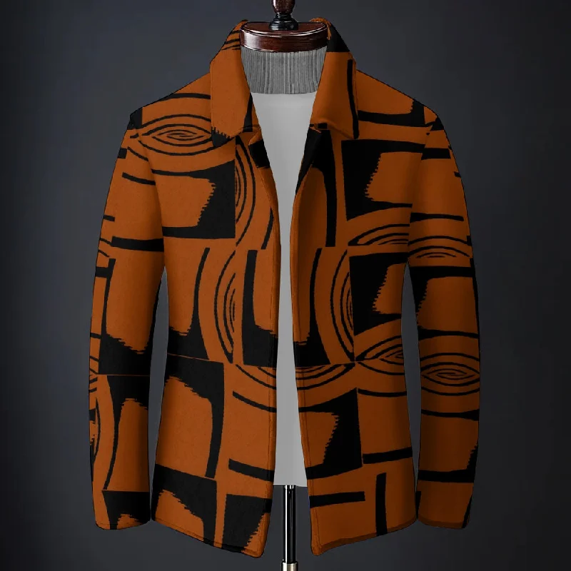 Men's Geometric Abstraction Printed Long-Sleeved Woolen Coat 2409011477