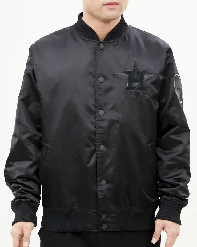 MLB HOUSTON ASTROS TRIPLE BLACK MEN'S SATIN JACKET (TRIPLE BLACK)