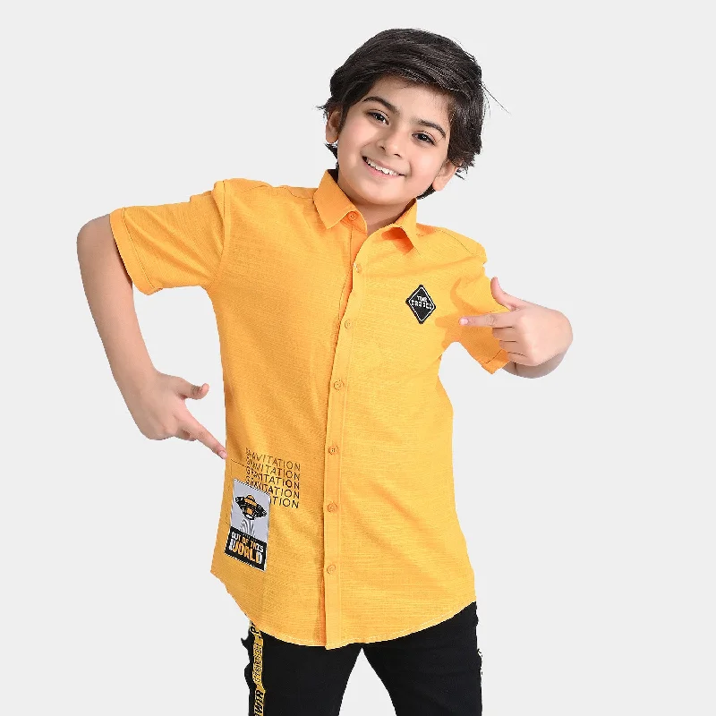 Boys Cotton Slub Casual Shirt H/S (Astronomical)-Citrus