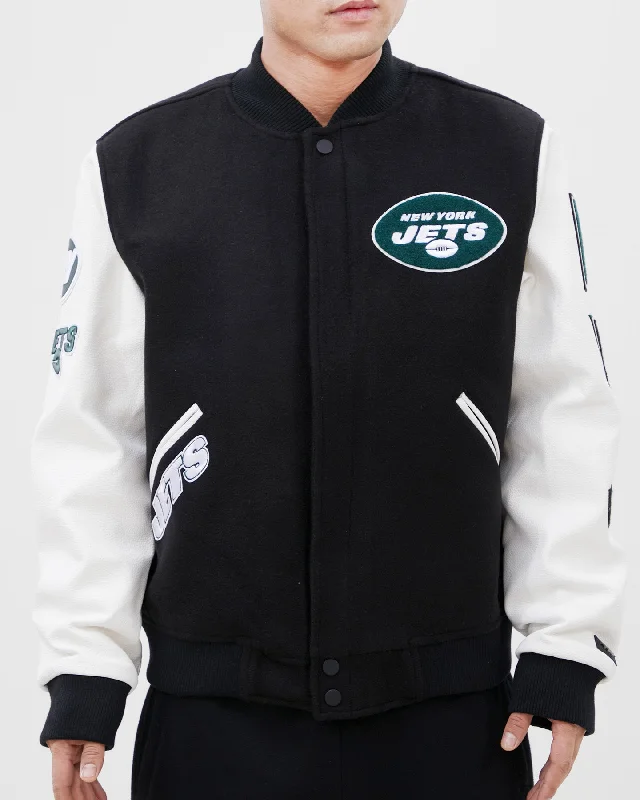 NFL NEW YORK JETS CLASSIC WOOL MEN'S VARSITY JACKET (BLACK/WHITE)