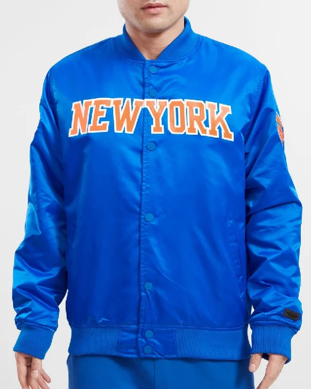 NBA NEW YORK KNICKS TEAM BIG LOGO MEN'S SATIN JACKET (ROYAL BLUE)