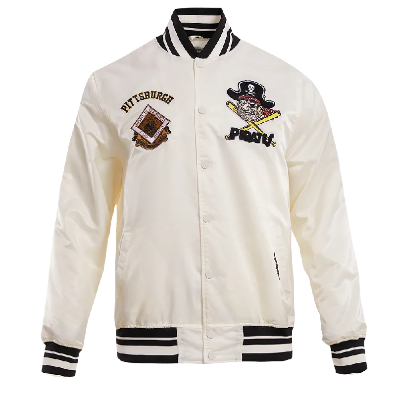 MLB PITTSBURGH PIRATES RETRO CLASSIC MEN'S RIB SATIN JACKET (EGGSHELL/ BLACK)