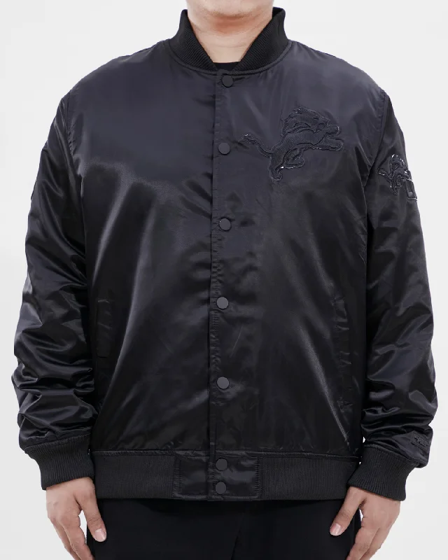 NFL DETROIT LIONS TRIPLE BLACK MEN'S SATIN JACKET (TRIPLE BLACK)