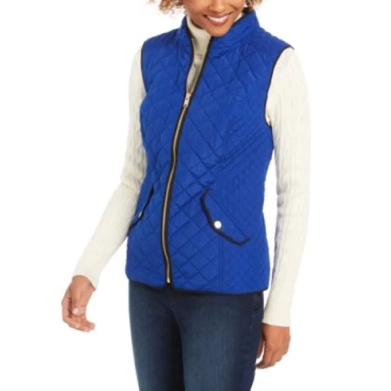 Charter Club Women's Quilted Stand-Collar Vest Med Blue Size Large