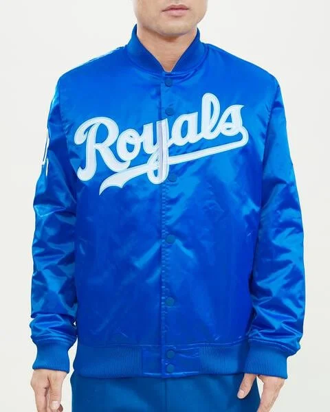 MLB KANSAS CITY ROYALS WORDMARK MEN'S SATIN JACKET (ROYAL BLUE)