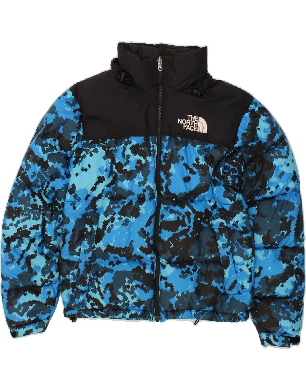 THE NORTH FACE Mens Hooded Padded Jacket UK 32 2XS Blue Camouflage