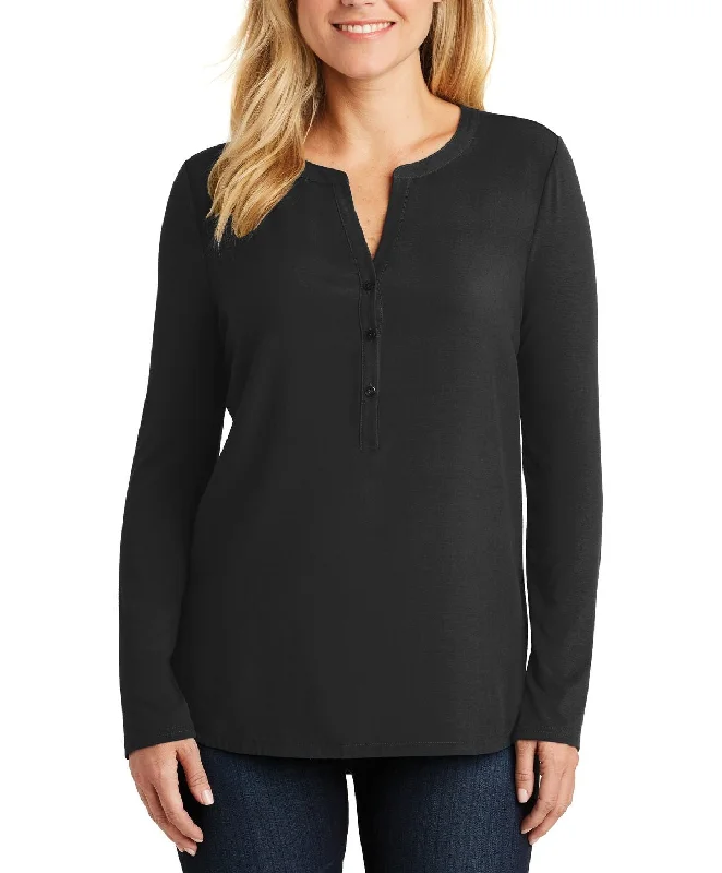 Women's Long Sleeve V-Neck Henley Work Tunic Shirt