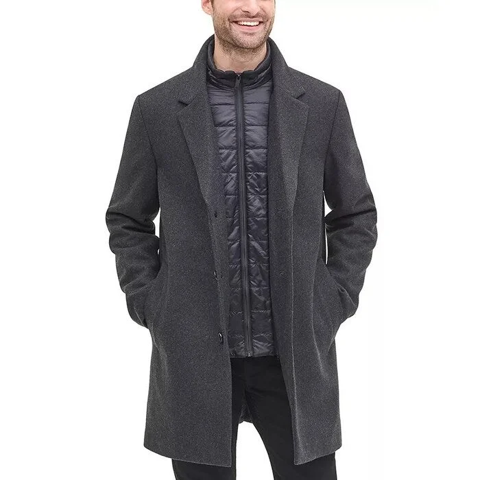 DKNY Men's Top Coat With Removable Quilted Bib Grey Size Medium