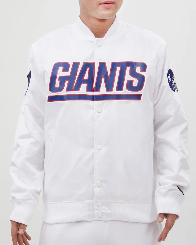 NFL NEW YORK GIANTS TEAM BIG LOGO MEN'S SATIN JACKET (WHITE)