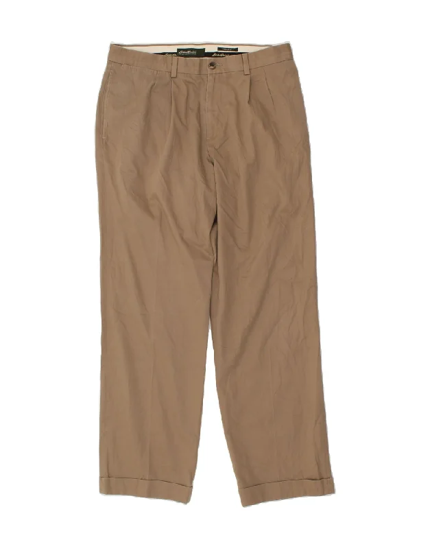 EDDIE BAUER Mens Classic Fit Straight Chino Trousers W34 L32 Beige Cotton