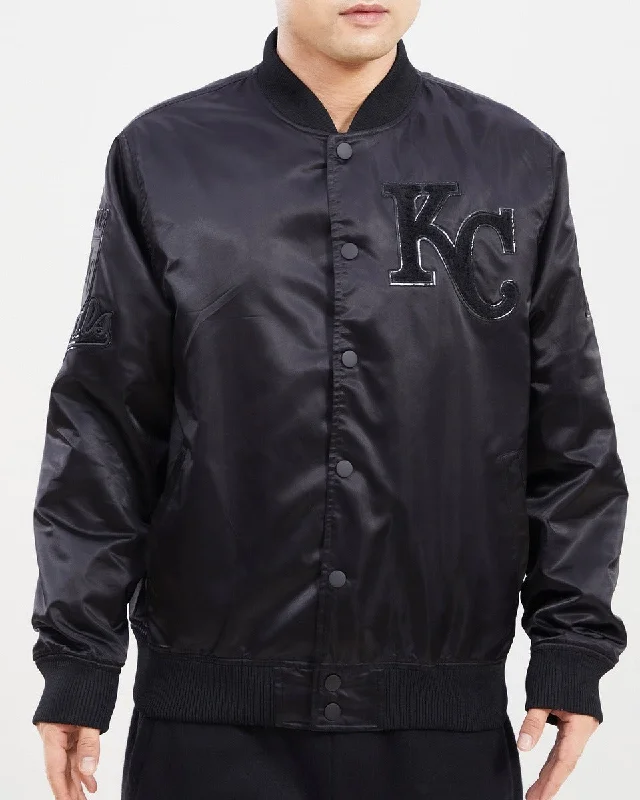 MLB KANSAS CITY ROYALS TRIPLE BLACK MEN'S SATIN JACKET (TRIPLE BLACK)