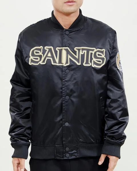 NFL NEW ORLEANS SAINTS WORDMARK MEN'S SATIN JACKET (BLACK)