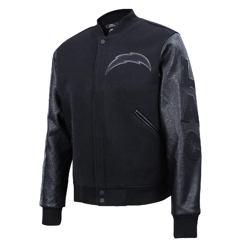 NFL LOS ANGELES CHARGERS TRIPLE BLACK LOGO MEN'S VARSITY JACKET (TRIPLE BLACK)