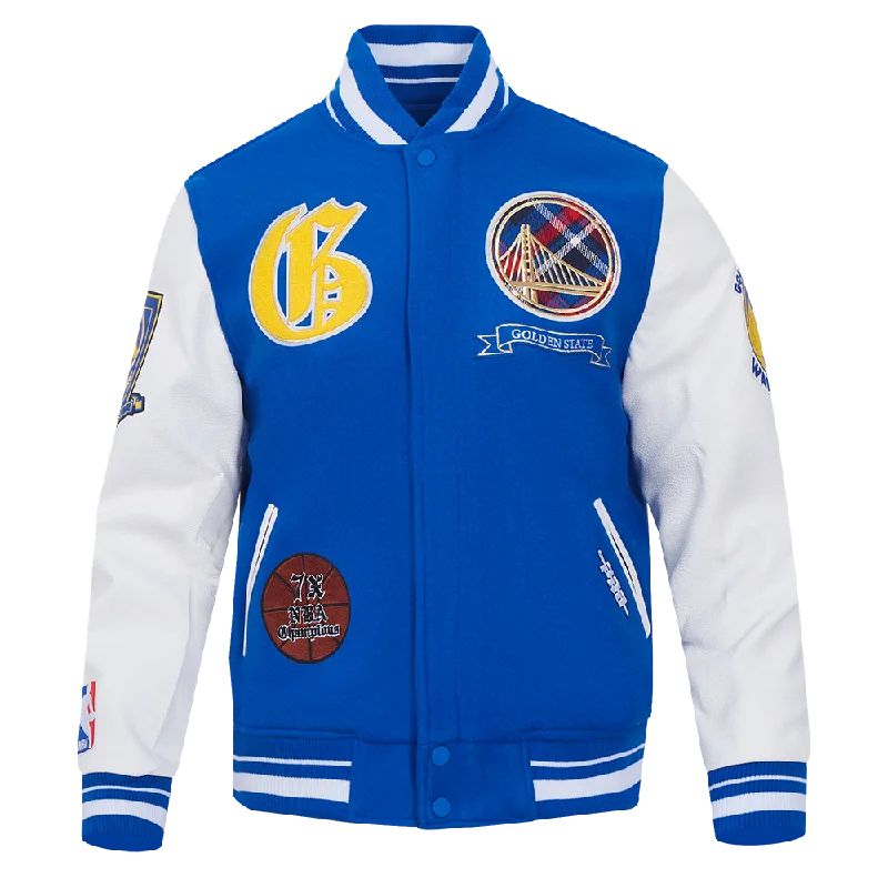 NBA GOLDEN STATE WARRIORS PRO PREP WOOL VARSITY JACKET (ROYAL BLUE/WHITE)