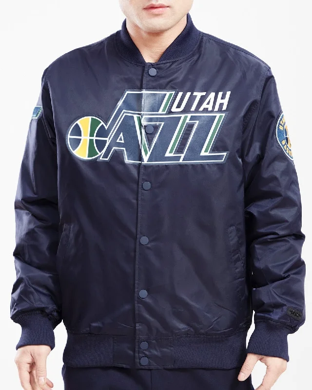 NBA UTAH JAZZ TEAM BIG LOGO MEN'S SATIN JACKET (MIDNIGHT NAVY)