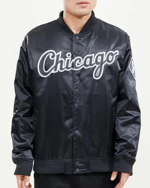 MLB CHICAGO WHITE SOX WORDMARK MEN'S SATIN JACKET (BLACK)