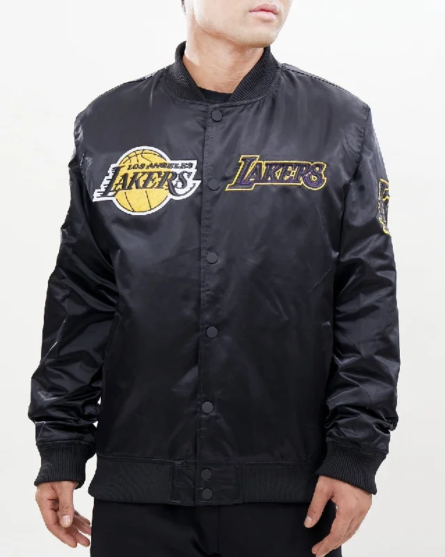 NBA LOS ANGELES LAKERS CHEST HIT MEN'SLOGO SATIN JACKET (BLACK)