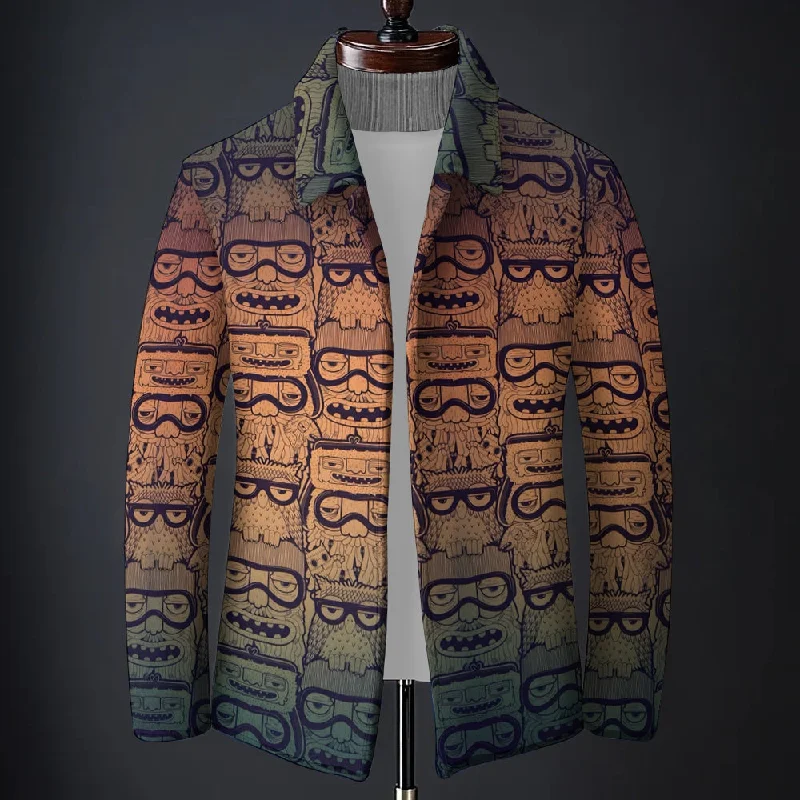 Men'S TIKI Printed Long-Sleeved Woolen Coat 2409011514