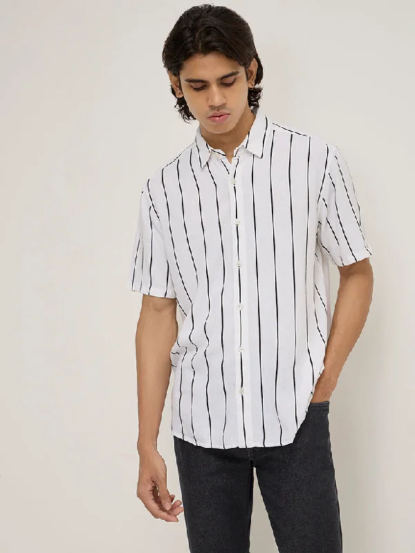 Ascot Off-White Pinstriped Relaxed-Fit Shirt