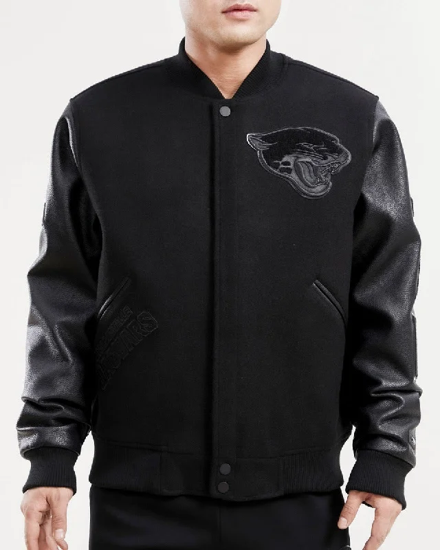 NFL JACKSONVILLE JAGUARS TRIPLE BLACK WOOL MEN'S VARSITY JACKET (TRIPLE BLACK)