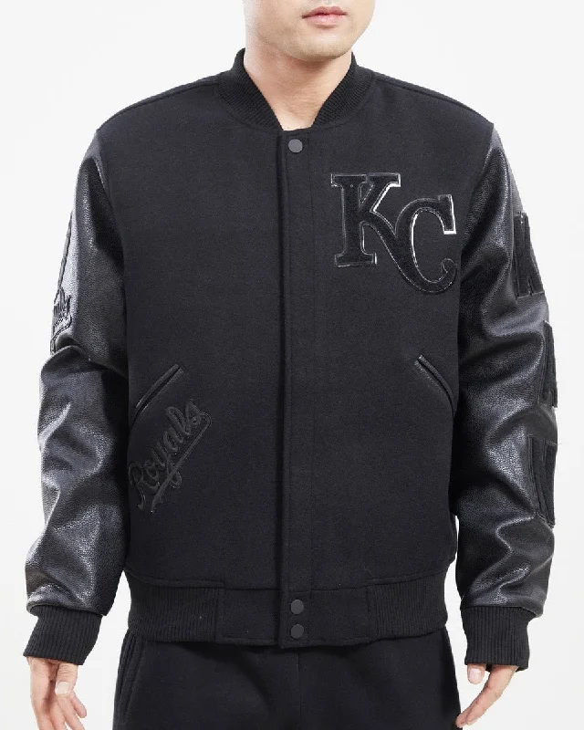 MLB KANSAS CITY ROYALS TRIPLE BLACK WOOL MEN'S VARSITY JACKET (TRIPLE BLACK)