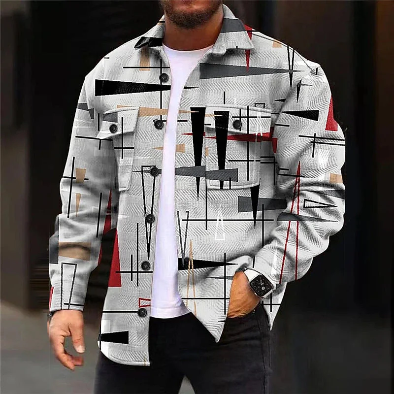 Men's Geometric Pattern Long Sleeve Casual Jacket 2412000533