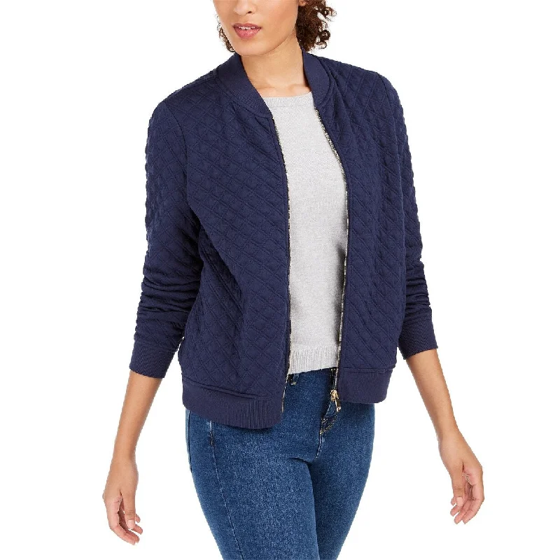 Charter Club Women's Textured Knit Bomber Jacket Blue Size XX-Large