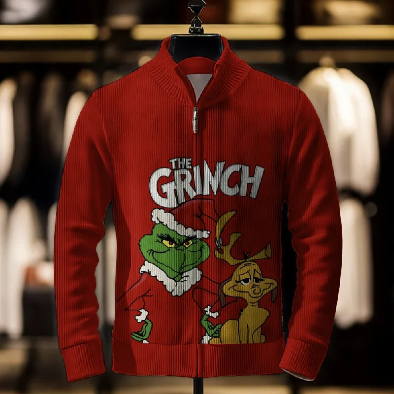 Cartoon Christmas Zipper Print Sweater Jacket