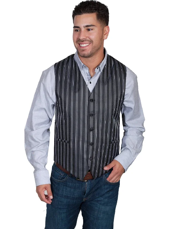 Scully Mens Black Polyester Double Pinstripe Vest