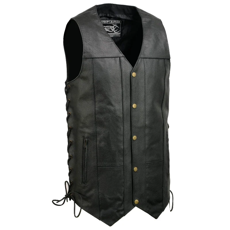 Event Leather EL5391TALL Black Motorcycle Leather Vest for Men Tall Sizes w/ 10 Pockets- Riding Club Adult Motorcycle Vests