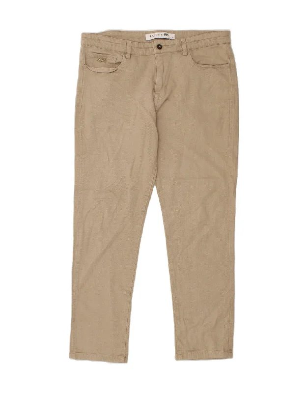 LACOSTE Mens Slim Fit Casual Trousers W34 L29 Beige Cotton