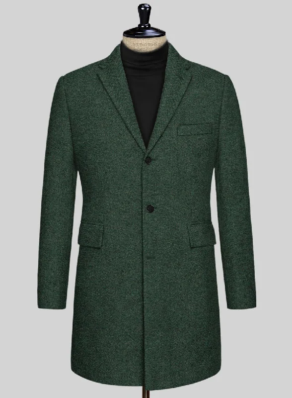 Bottle Green Herringbone Tweed Overcoat