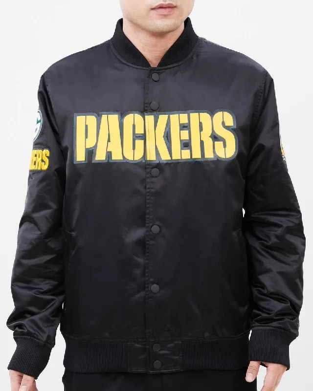 NFL GREEN BAY PACKERS TEAM BIG LOGO MEN'S SATIN JACKET (BLACK)