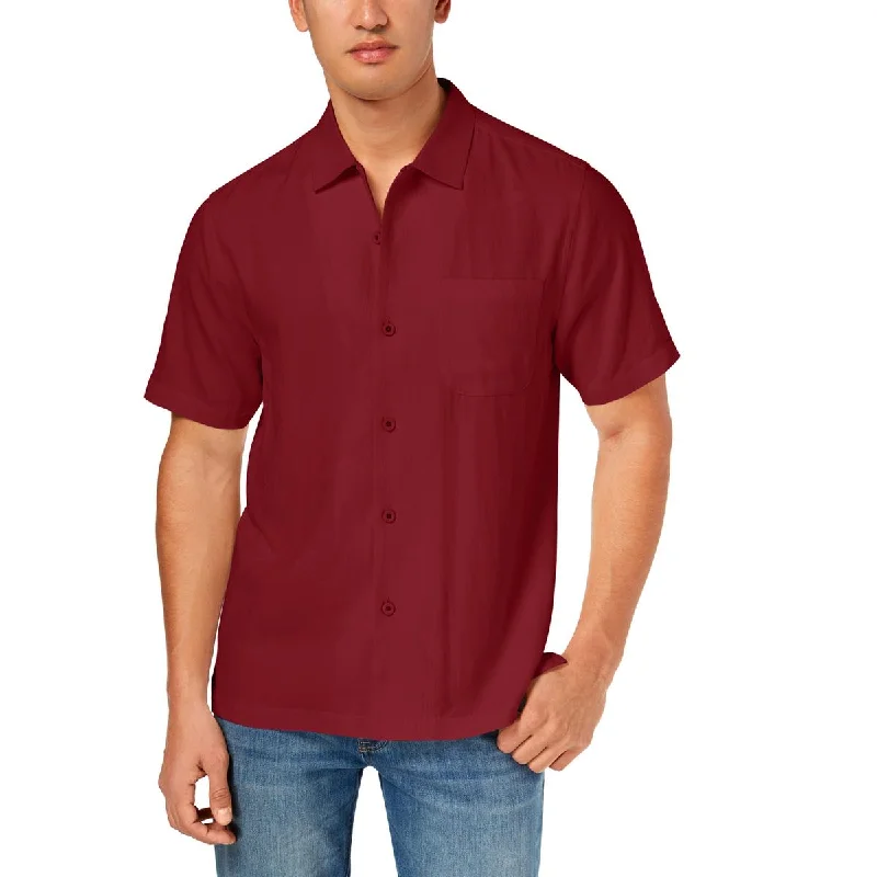 Tommy Bahama Mens Weekend Tropics Silk Short Sleeve Button-Down Shirt