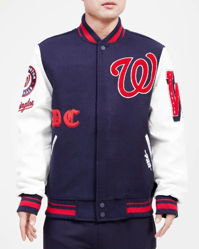 MLB WASHINGTON NATIONALS OLD ENGLISH WOOL MEN'S VARSITY JACKET (MIDNIGHT NAVY/WHITE)