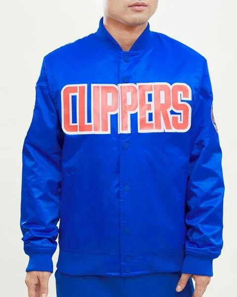 NBA LOS ANGELES CLIPPERS WORDMARK MEN'S SATIN JACKET (ROYAL BLUE)