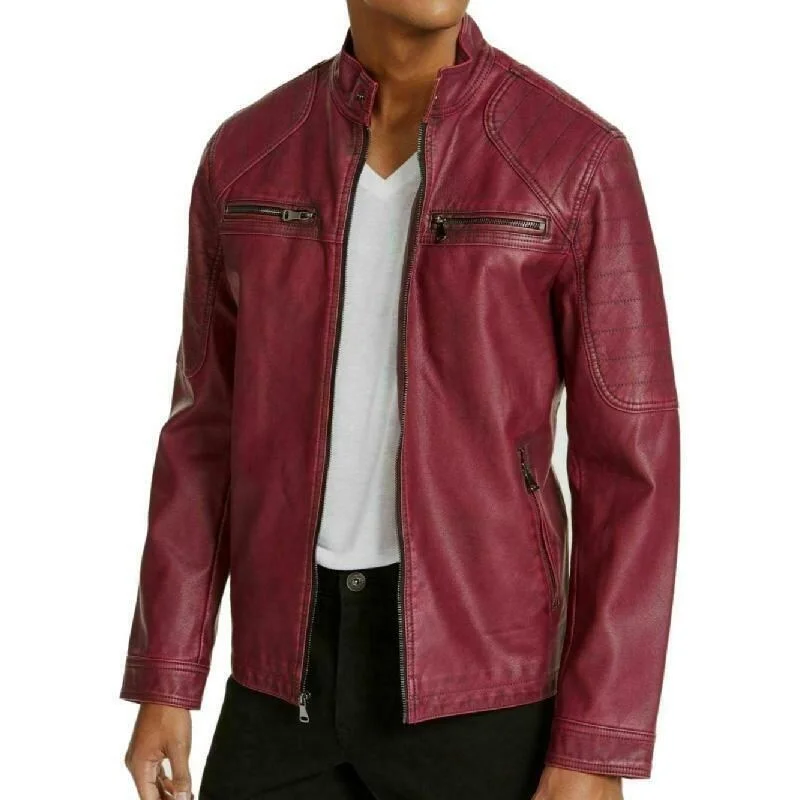 INC Men's Washed Faux Leather Jacket Dark Pink Size Large