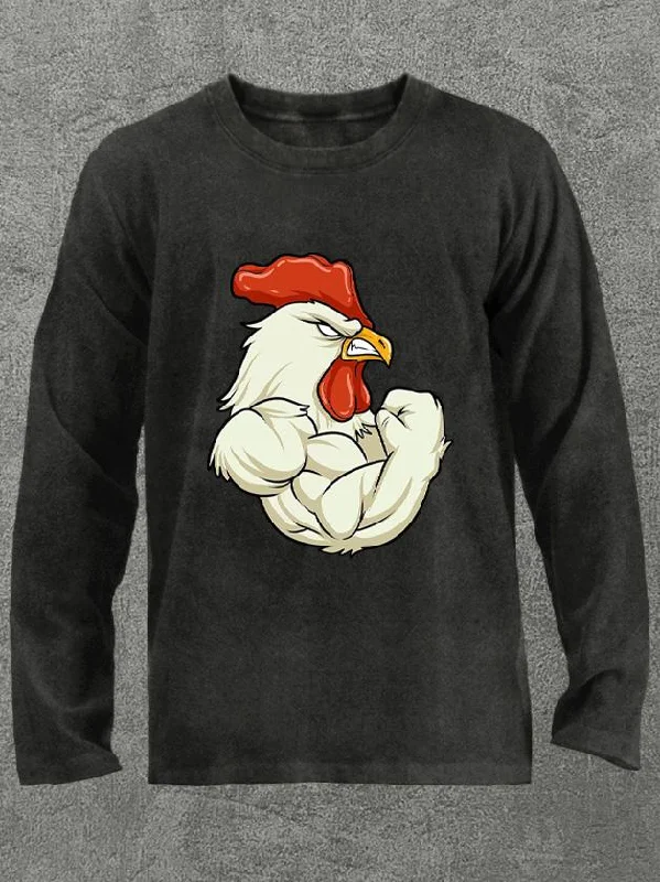 rooster at the gym Washed Gym Long Sleeve Shirt