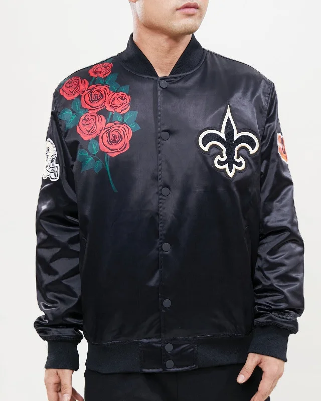 NFL NEW ORLEANS SAINTS ROSE MEN'S SATIN JACKET (BLACK)